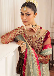 Hemline by Mushq Embroidered Net Unstitched 3Pc Suit D-06 Scarlet