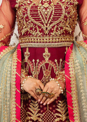 Hemline by Mushq Embroidered Net Unstitched 3Pc Suit D-06 Scarlet