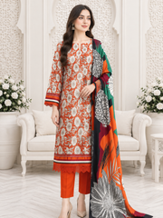 Ittehad X Bin Ameer Linen Essential Unstitched Printed 3Pc Suit D-06