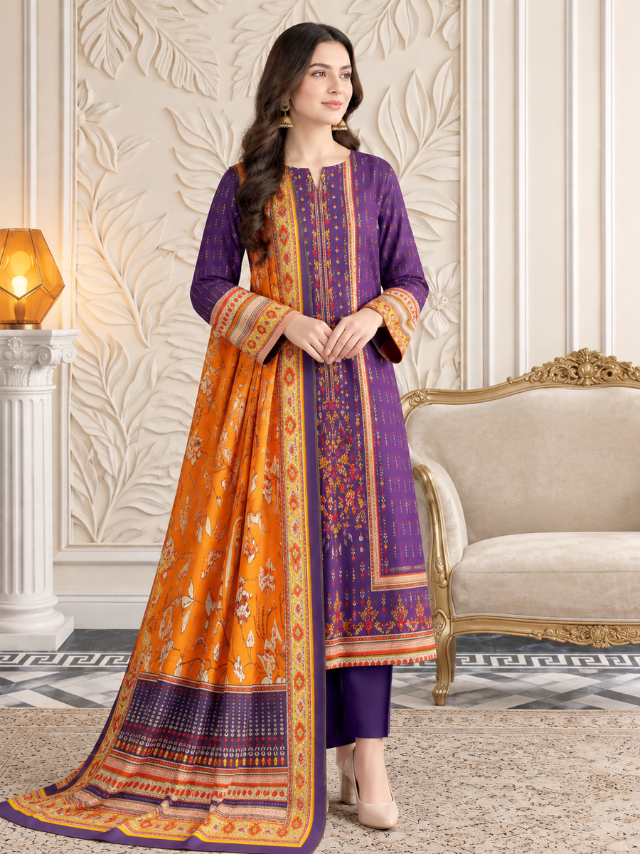 Ittehad X Bin Ameer Khaddar Essential Unstitched Printed 3Pc Suit D-06