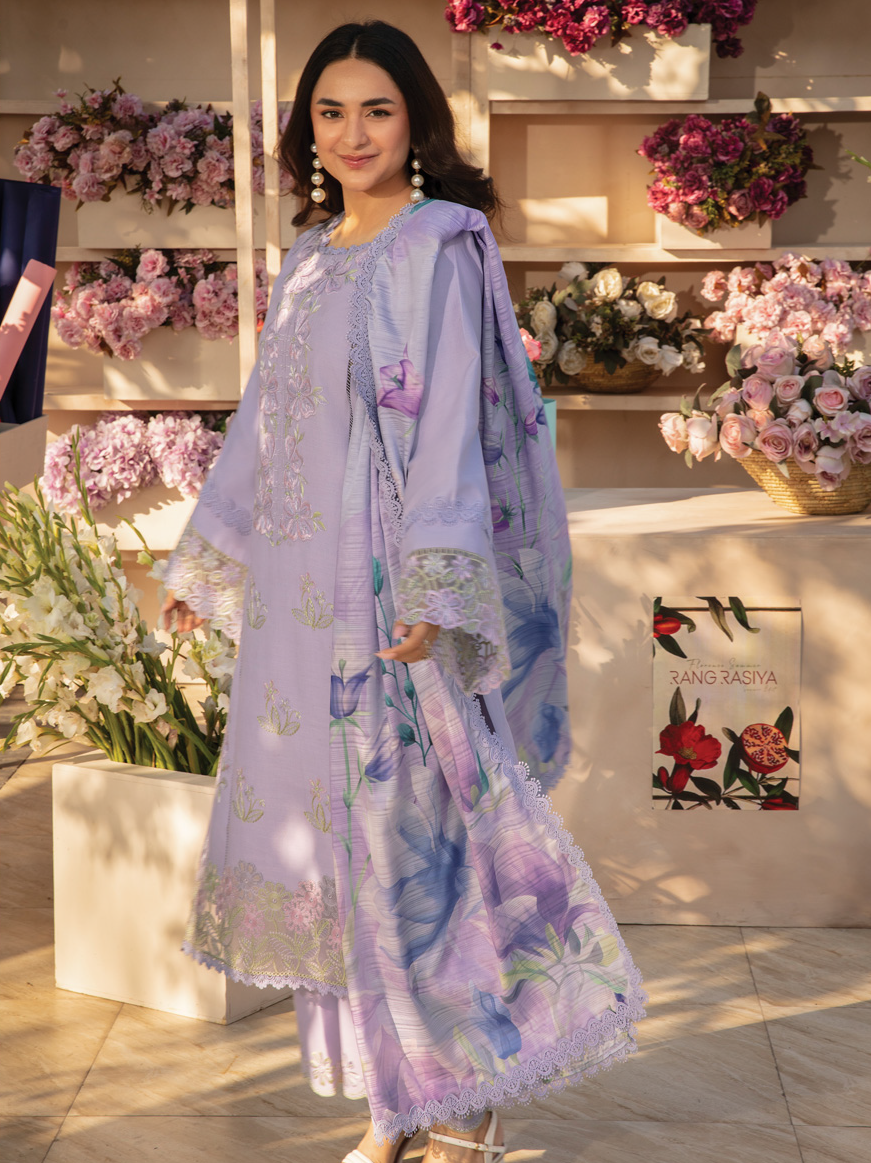Rang Rasiya Florence Embroidered Lawn Unstitched 3Pc Suit D-06 HANEEN
