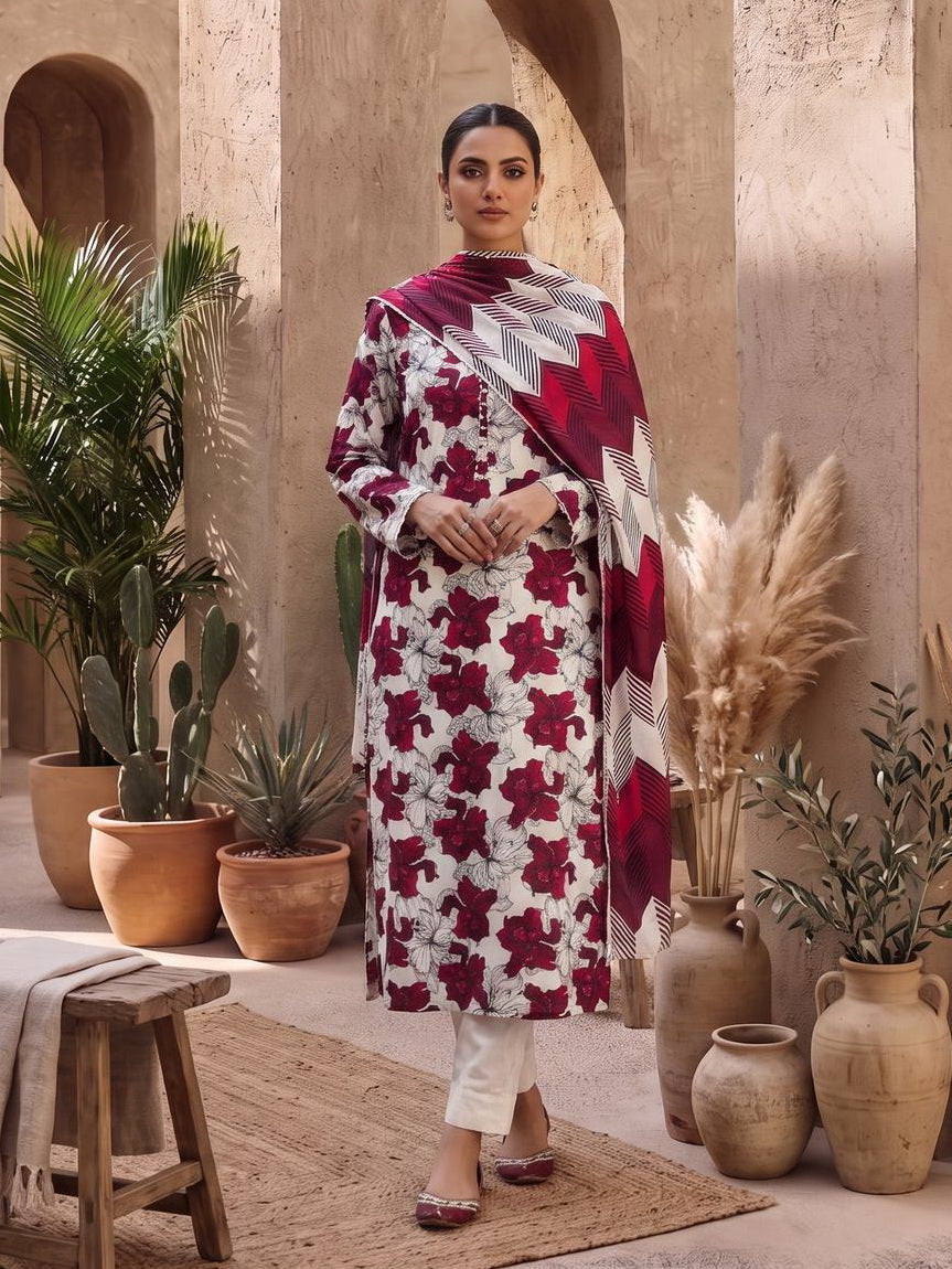 Zeenia Serene Printed Linen Unstitched 3Pc Suit D-06