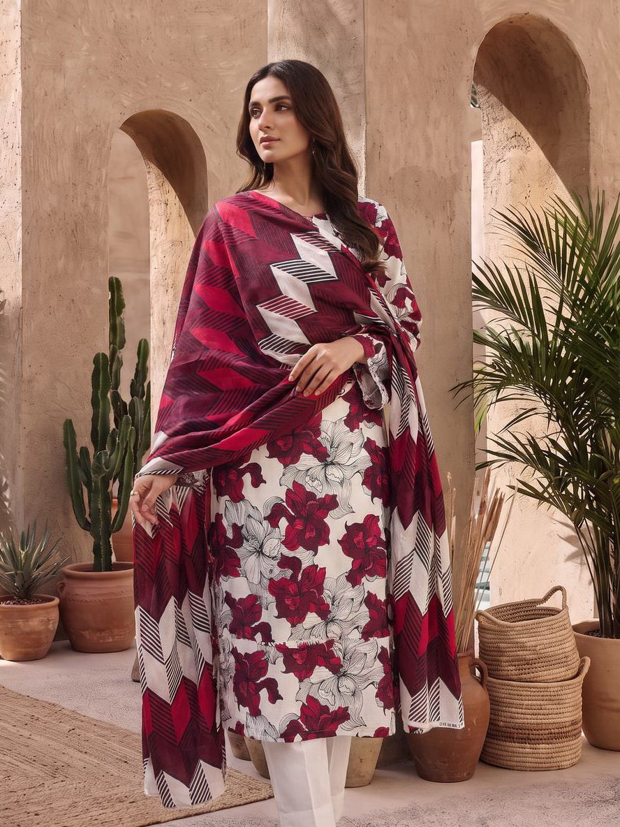 Zeenia Serene Printed Linen Unstitched 3Pc Suit D-06