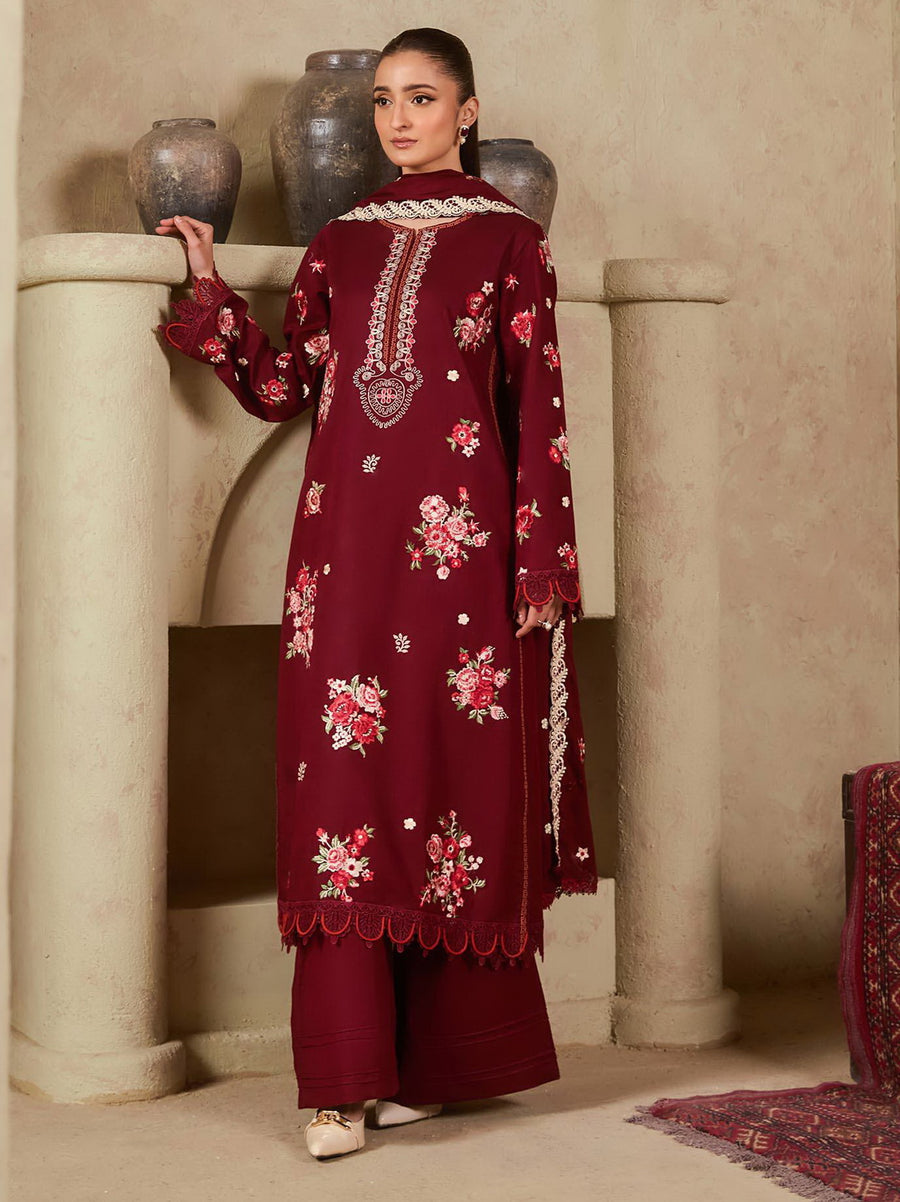 Raha by RajBari Premium Summer Embroidered Lawn Unstitched 3Pc Suit D-06