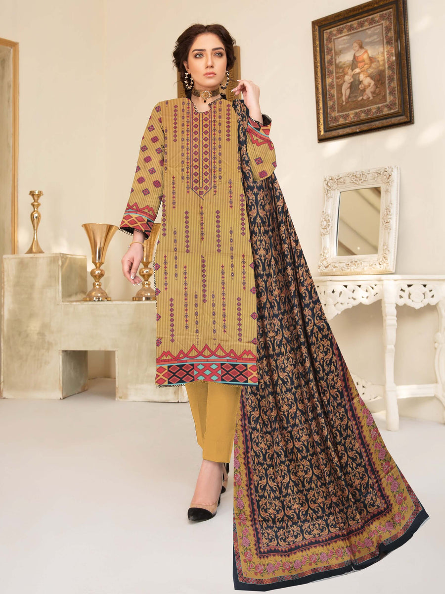 Rashk e Qamar Digital Printed Linen Unstitched 3Pc Suit D-06