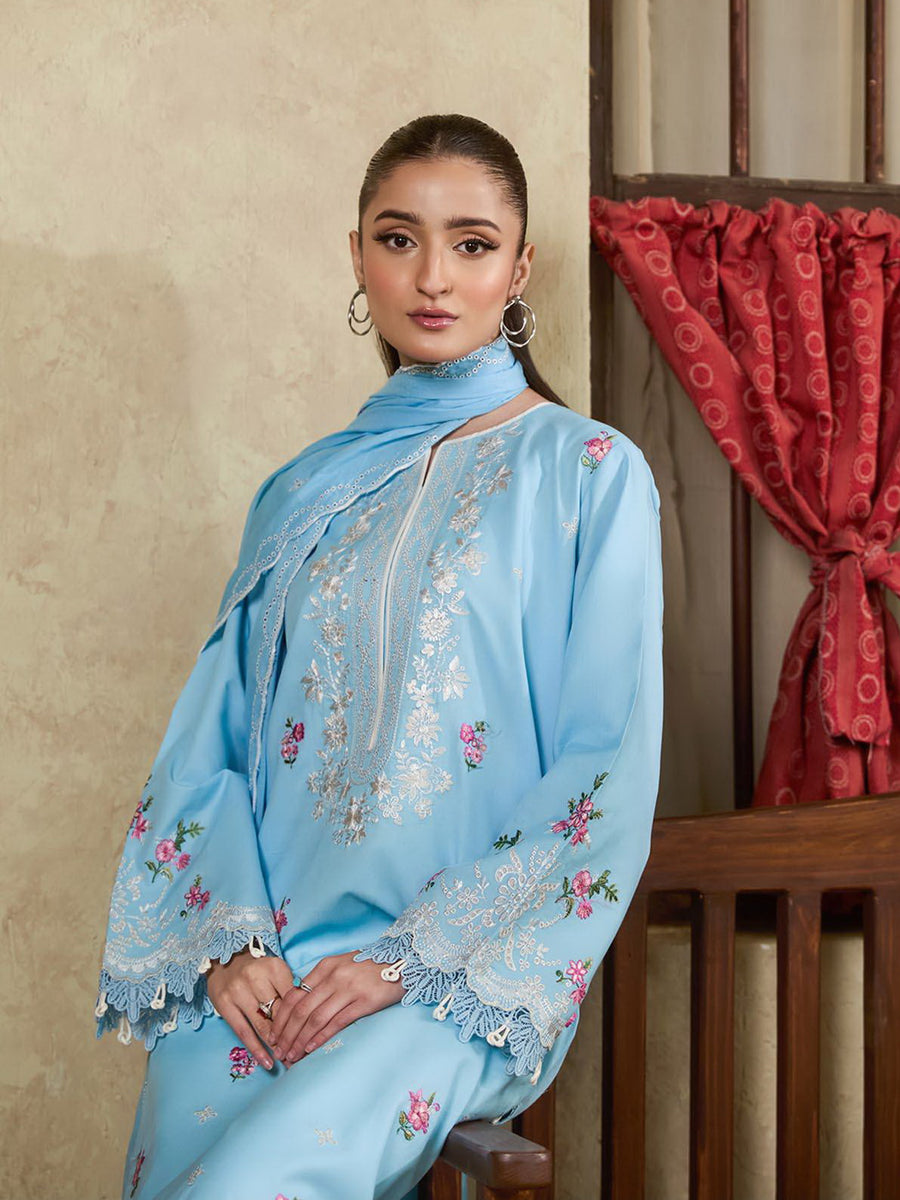Raha by RajBari Premium Summer Embroidered Lawn Unstitched 3Pc Suit D-07