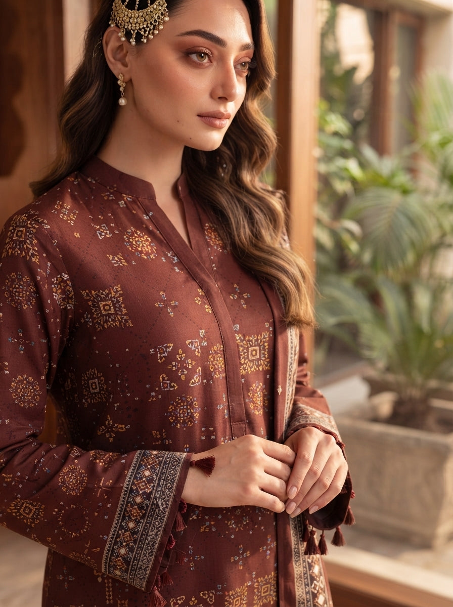 Pashm by Fiza Noor Premium Printed Leather Linen Unstitched 3Pc Suit D-07