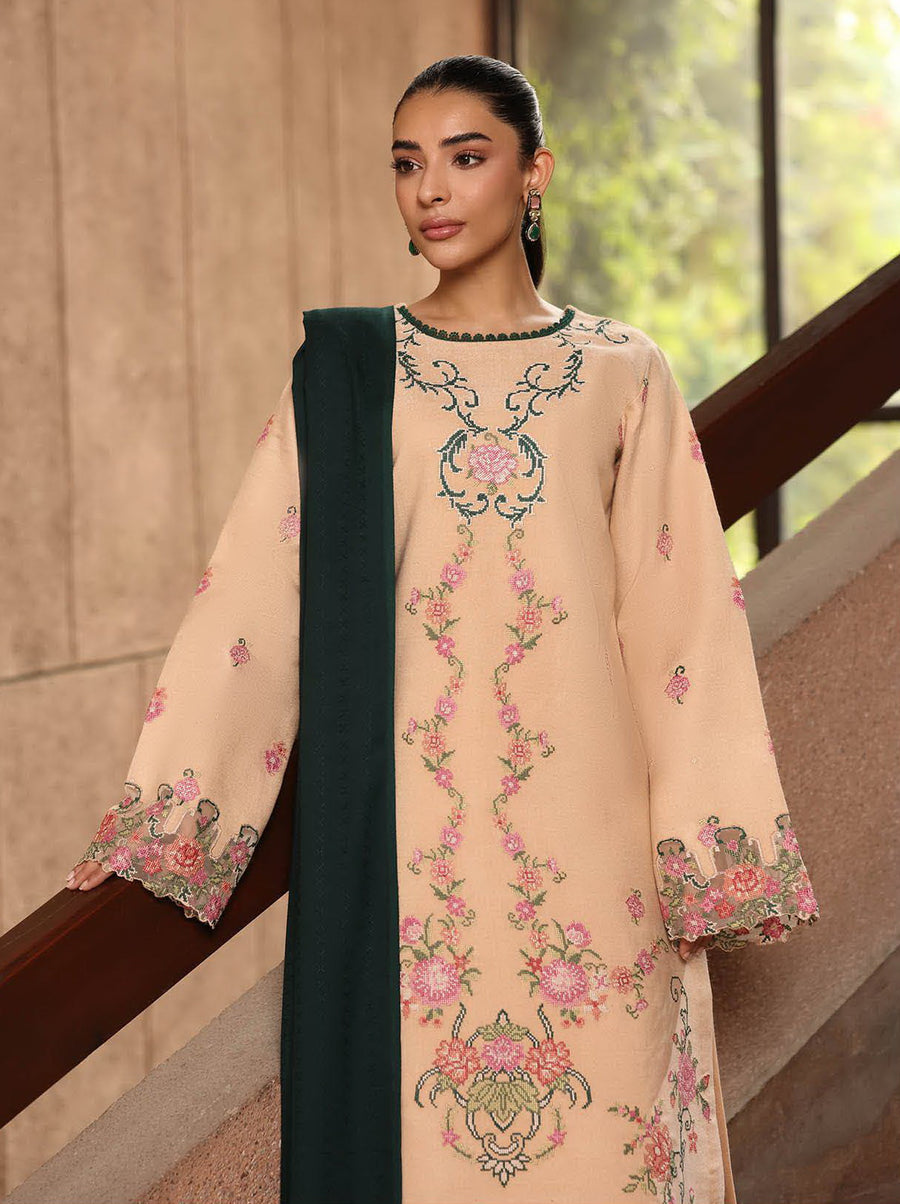 RajBari Premium Embroidered Peach Unstitched 3Pc Suit D-07