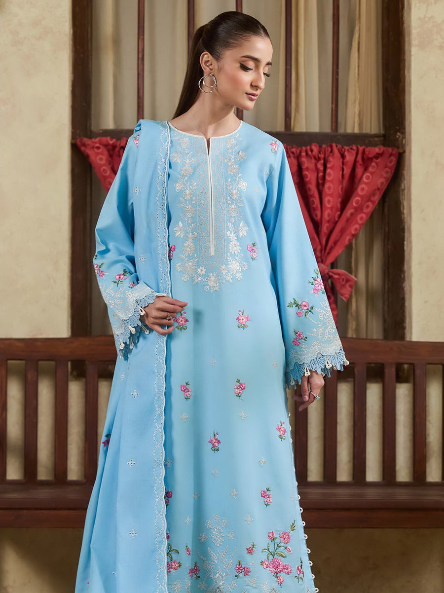 Raha by RajBari Premium Summer Embroidered Lawn Unstitched 3Pc Suit D-07
