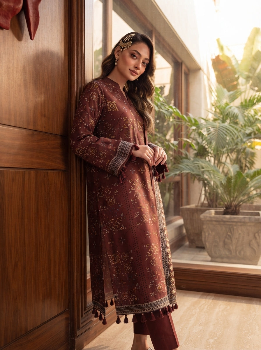 Pashm by Fiza Noor Premium Printed Leather Linen Unstitched 3Pc Suit D-07