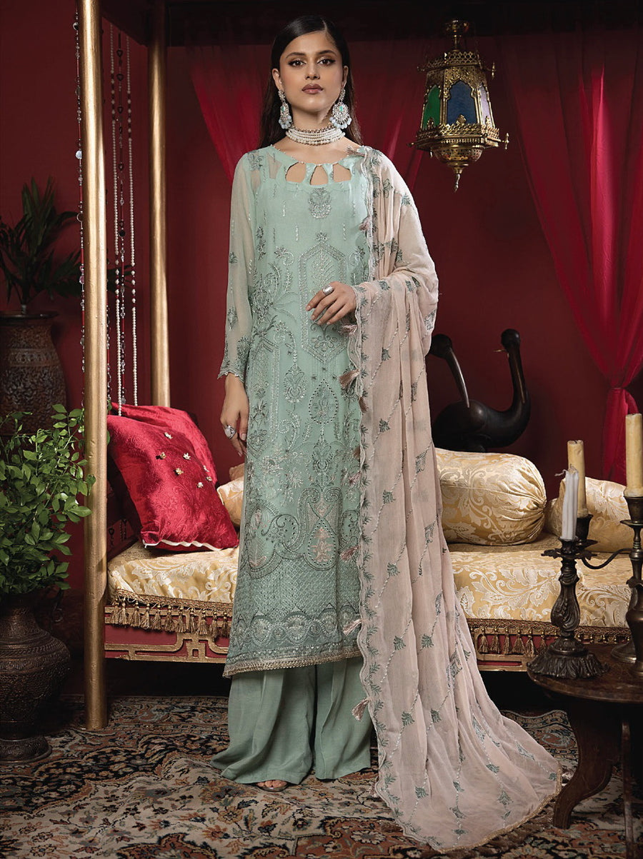 Heer by Humdum Embroidered Chiffon Unstitched 3PC Suit HR-07