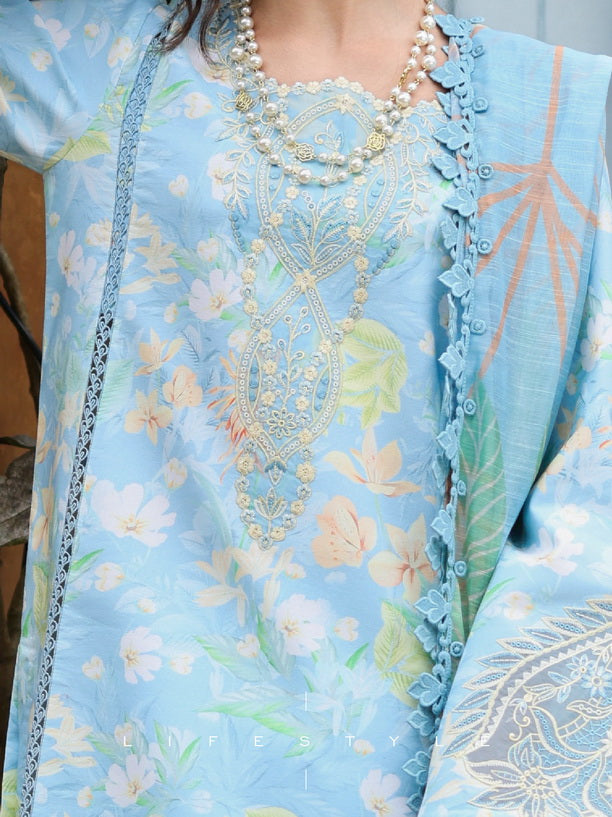 Rang Rasiya Lifestyle Embroidered Lawn Unstitched 3Pc Suit D-07 Gardenia