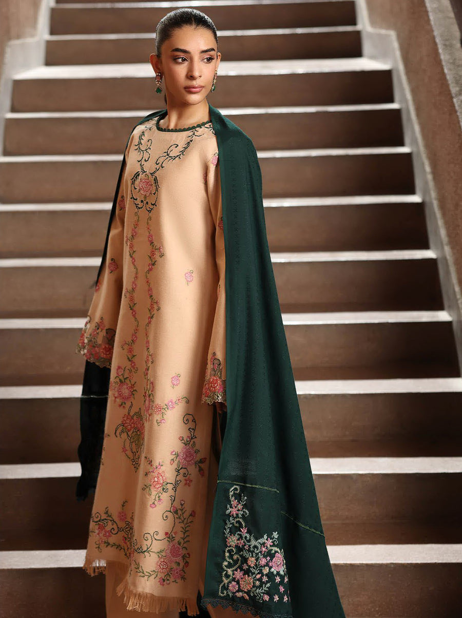RajBari Premium Embroidered Peach Unstitched 3Pc Suit D-07