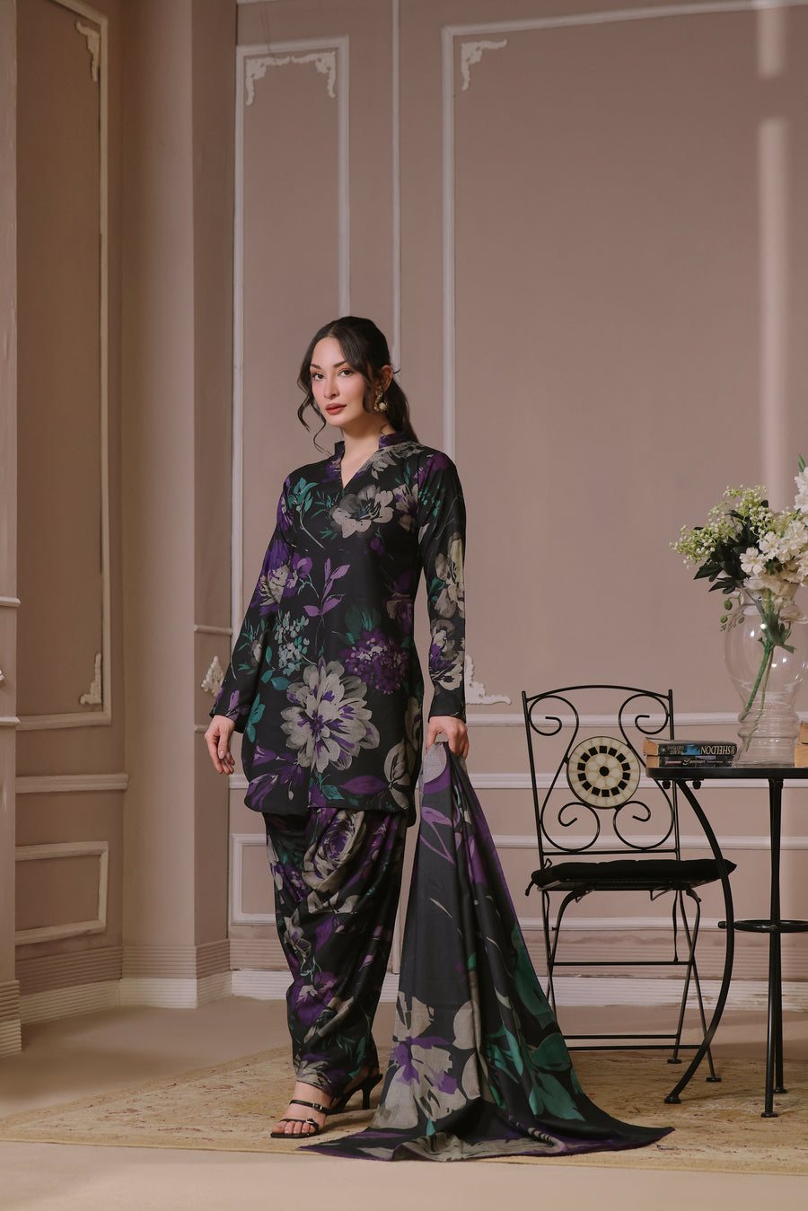 Feathers Dastak Unstitched Digital Printed Dhanak 3Pc Suit - COASTAL VIBE