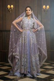 Mushq Stardust Embroidered Net Unstitched 3Pc Suit D-05 Celestial Glam