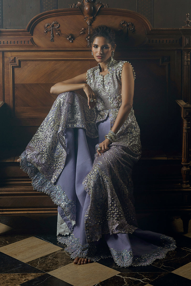Mushq Stardust Embroidered Net Unstitched 3Pc Suit D-05 Celestial Glam