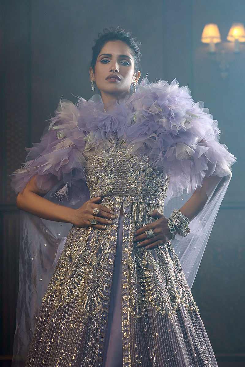 Mushq Stardust Embroidered Net Unstitched 3Pc Suit D-05 Celestial Glam