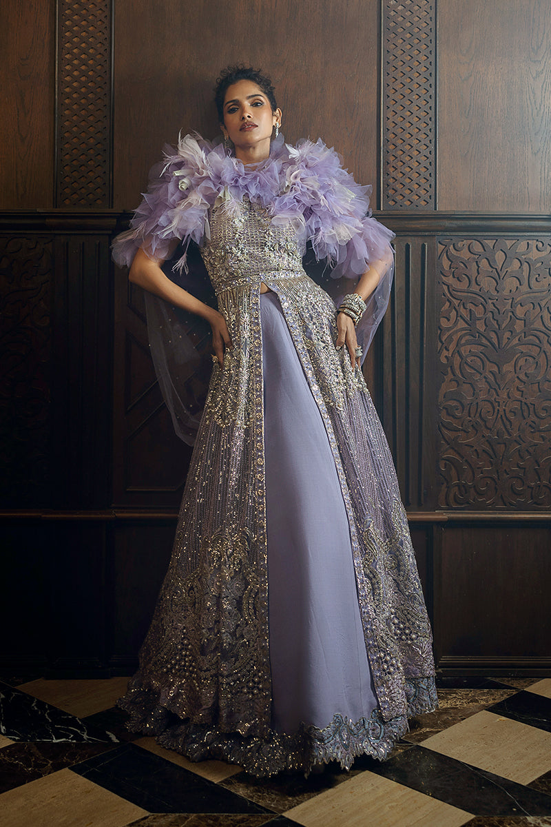 Mushq Stardust Embroidered Net Unstitched 3Pc Suit D-05 Celestial Glam