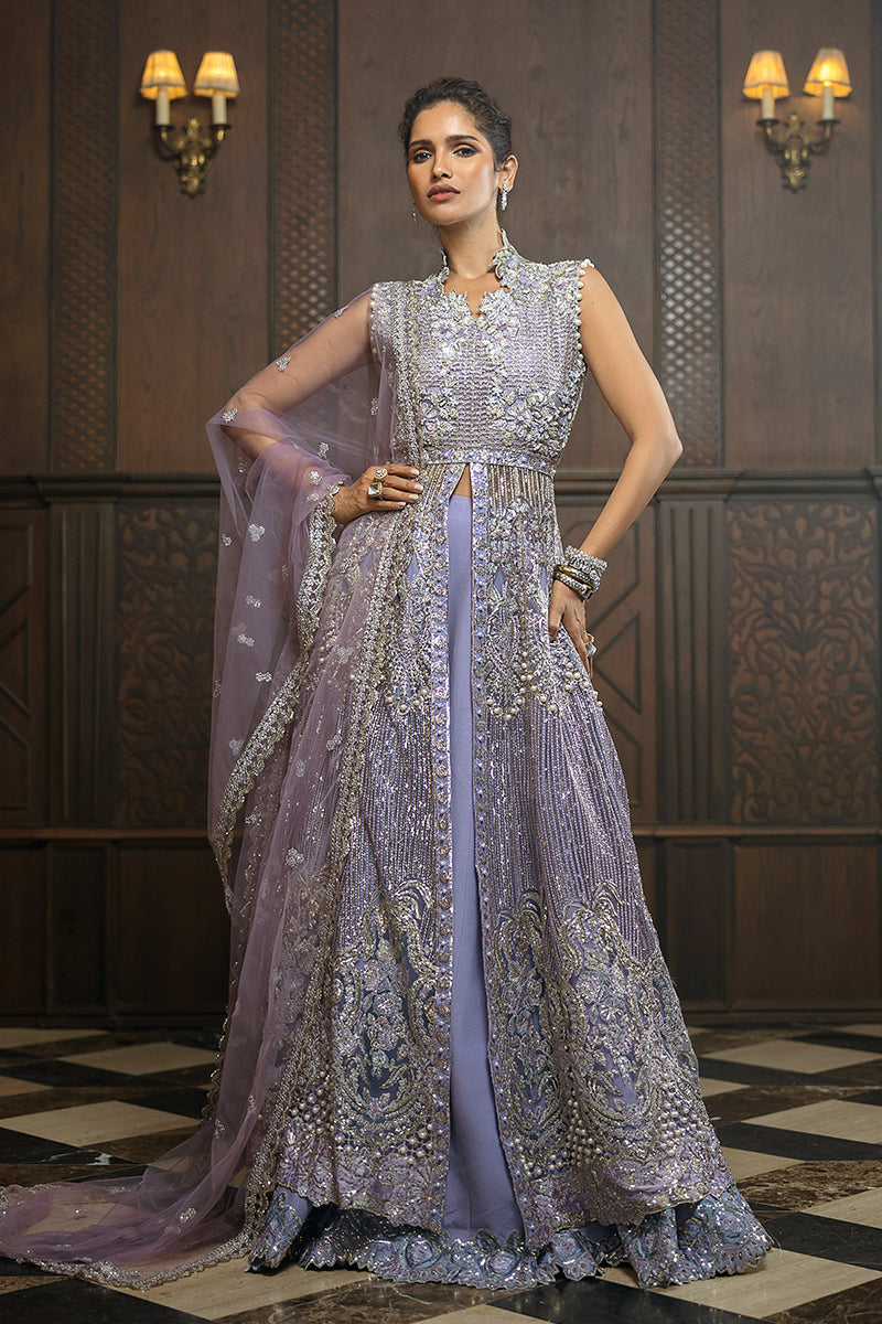 Mushq Stardust Embroidered Net Unstitched 3Pc Suit D-05 Celestial Glam