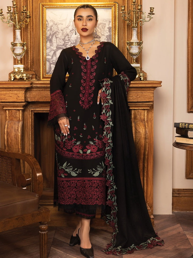 Rang Rasiya Carnation Embroidered Khaddar Unstitched 3Pc Suit D-07
