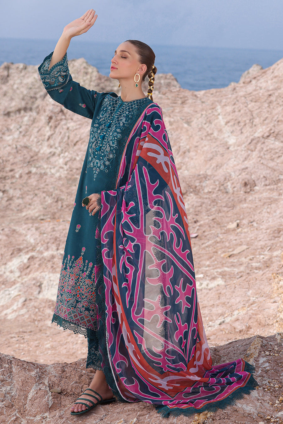 Ayzel Tropicana Embroidered Lawn Unstitched 3Pc Suit AZL-24-V2-07 Peacock