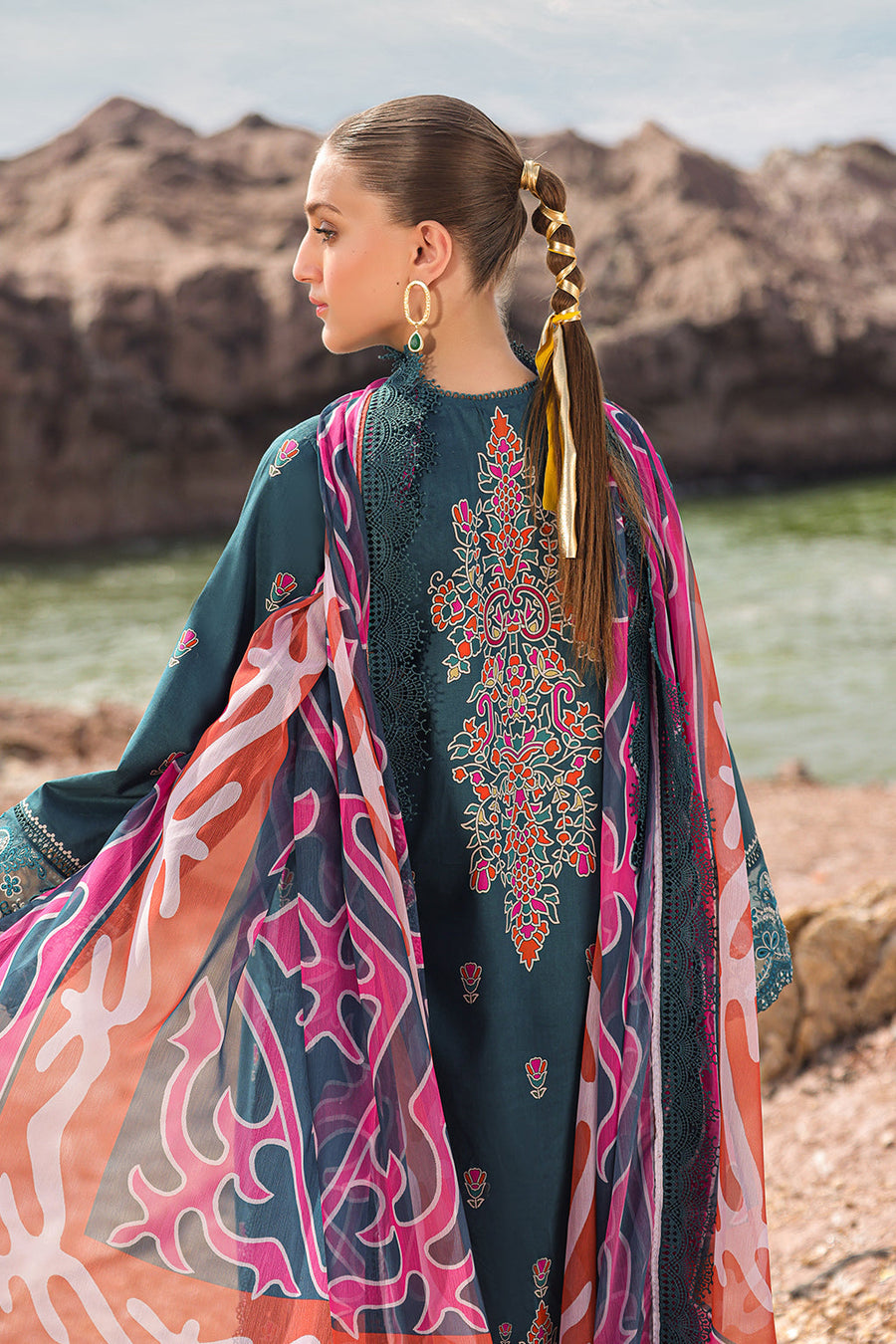 Ayzel Tropicana Embroidered Lawn Unstitched 3Pc Suit AZL-24-V2-07 Peacock