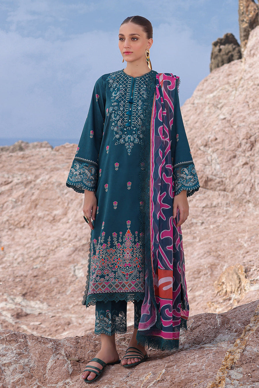 Ayzel Tropicana Embroidered Lawn Unstitched 3Pc Suit AZL-24-V2-07 Peacock