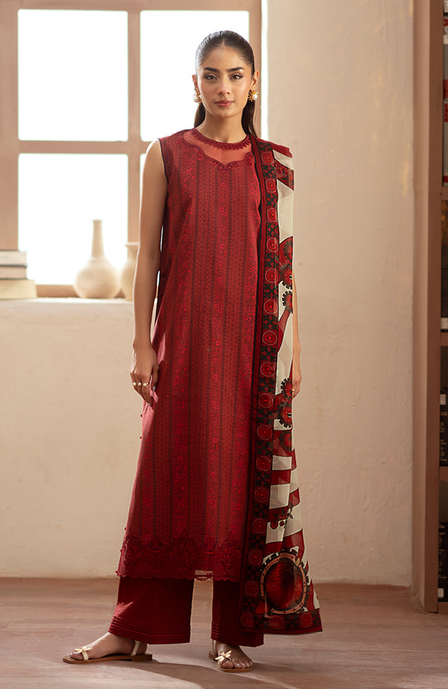 Ilara by Seran Embroidered Cambric Unstitched 3Pc Suit D-07 Rouge