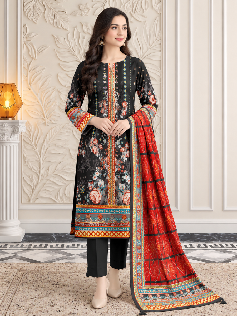 Ittehad X Bin Ameer Khaddar Essential Unstitched Printed 3Pc Suit D-07