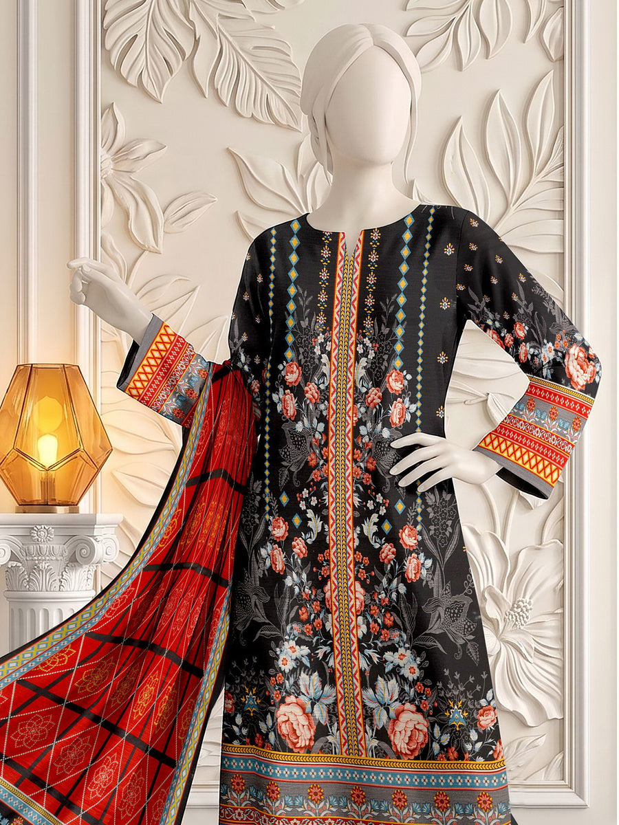 Ittehad X Bin Ameer Khaddar Essential Unstitched Printed 3Pc Suit D-07