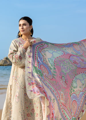 Sadaf Fawad Khan Siraa Embroidered Lawn Unstitched 3Pc Suit D-07 SUNEHRI