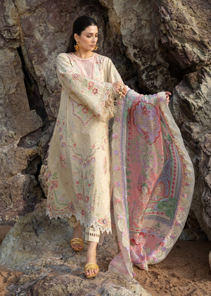 Sadaf Fawad Khan Siraa Embroidered Lawn Unstitched 3Pc Suit D-07 SUNEHRI
