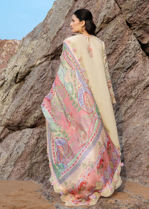 Sadaf Fawad Khan Siraa Embroidered Lawn Unstitched 3Pc Suit D-07 SUNEHRI
