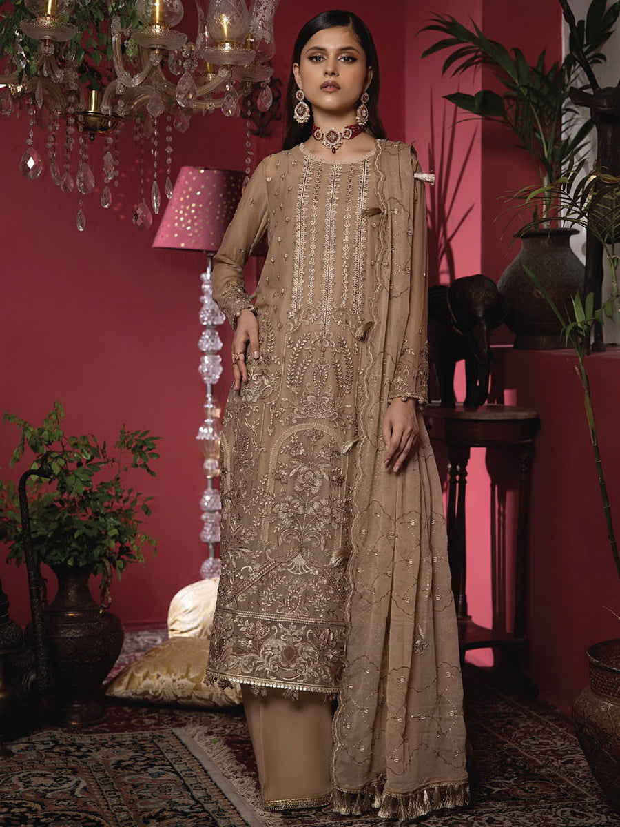 Heer by Humdum Embroidered Chiffon Unstitched 3PC Suit HR-08