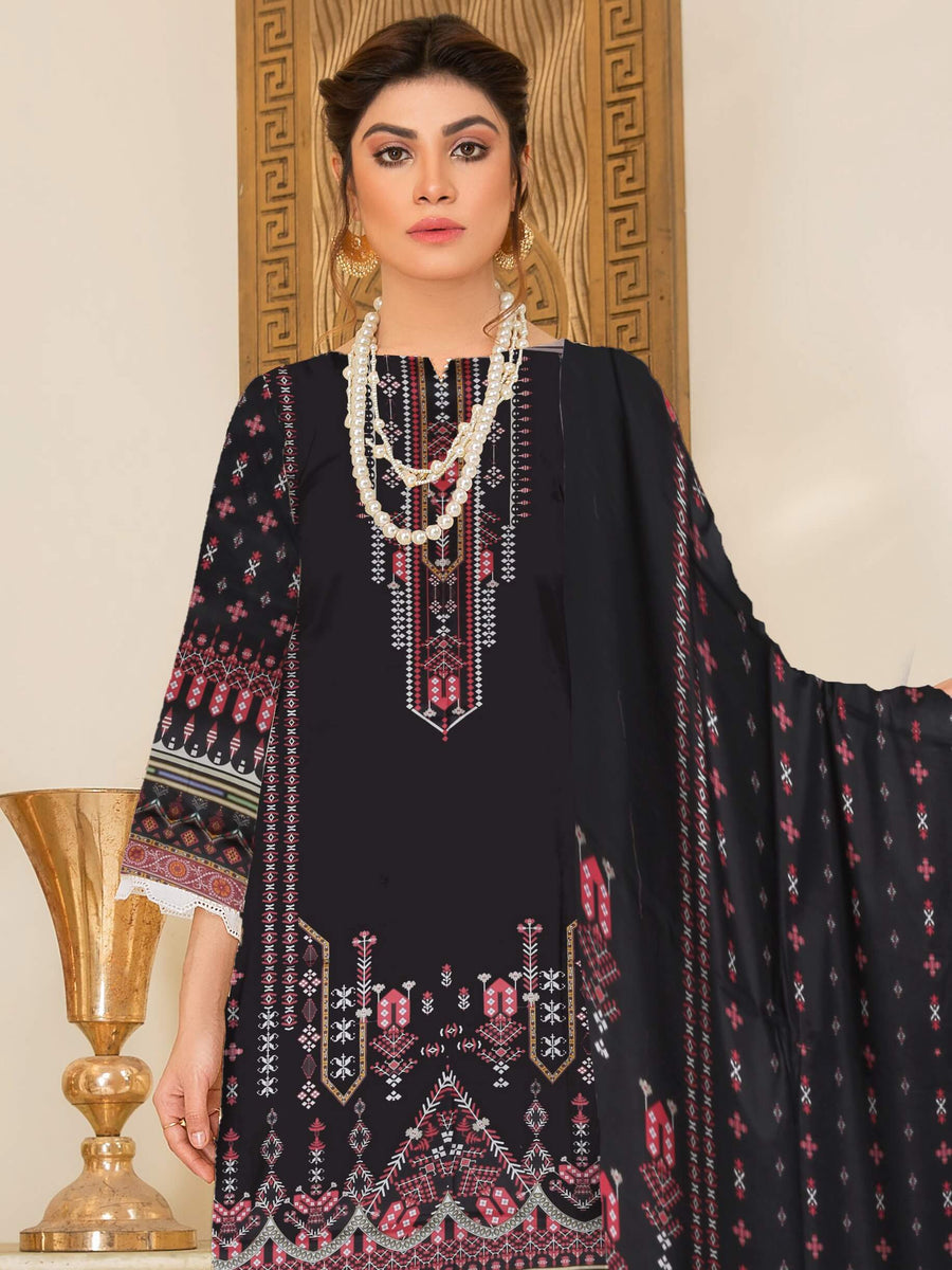 Rashk e Qamar Digital Printed Linen Unstitched 3Pc Suit D-08