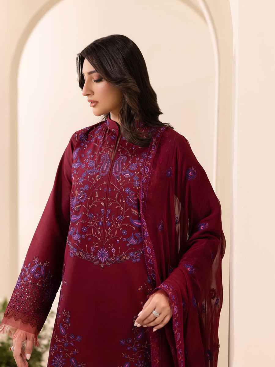 RajBari Premium Embroidered Lawn Unstitched 3Pc Suit D-08