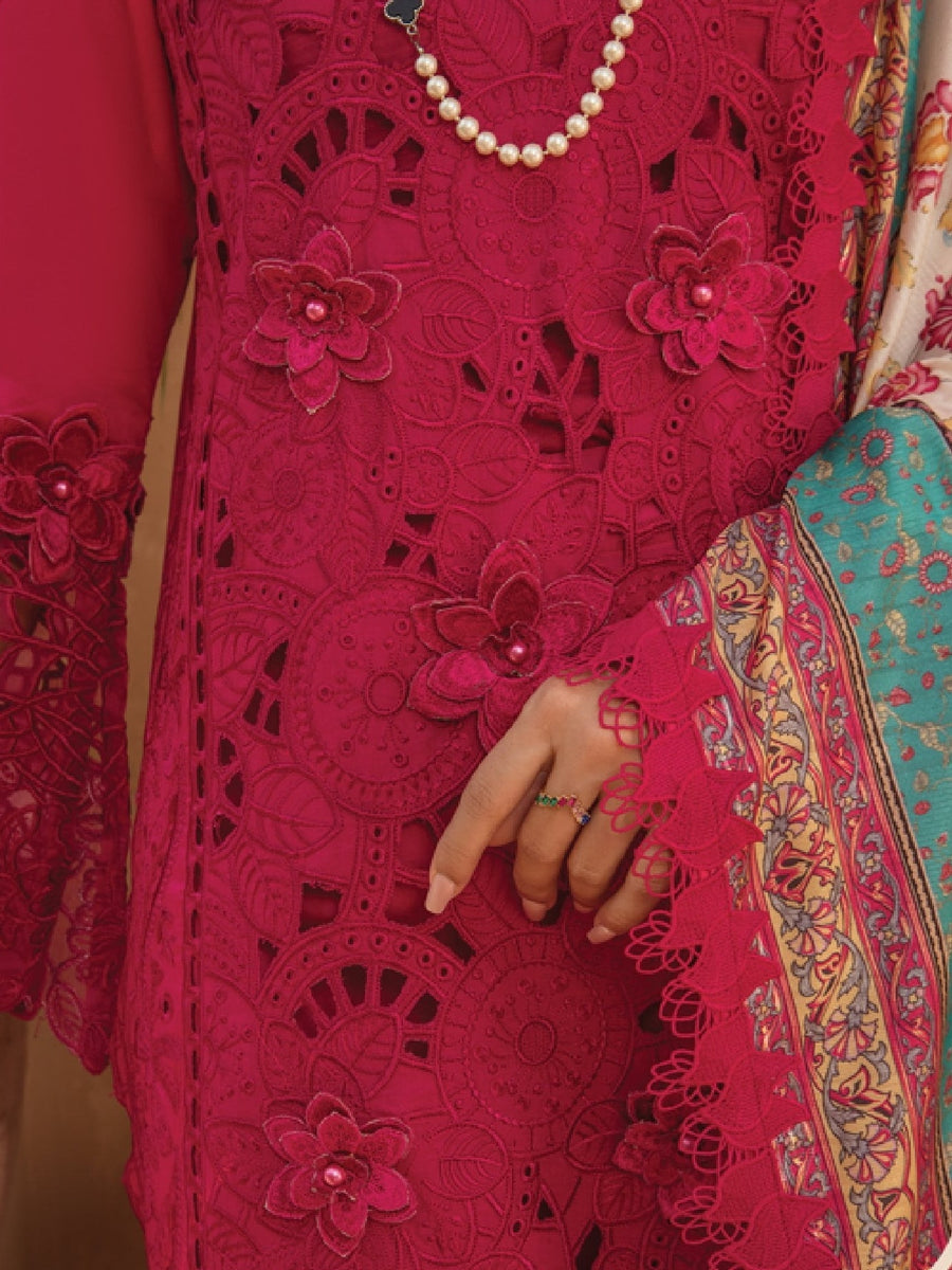 Rang Rasiya Premium Embroidered Lawn Unstitched 3Pc Suit D-08 RUBELLITE