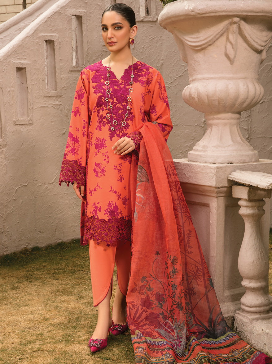 Rang Rasiya Florence Embroidered Lawn Unstitched 3Pc Suit D-08 ROSE