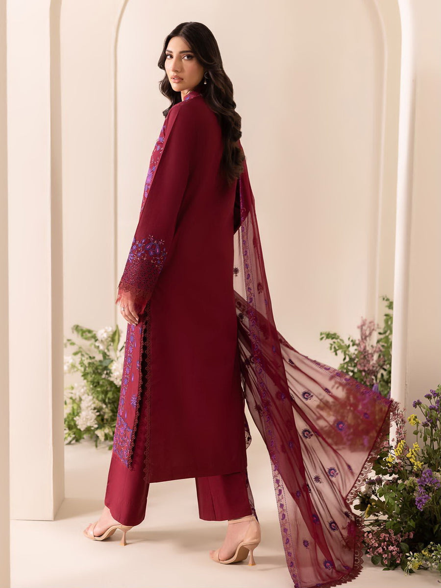 RajBari Premium Embroidered Lawn Unstitched 3Pc Suit D-08
