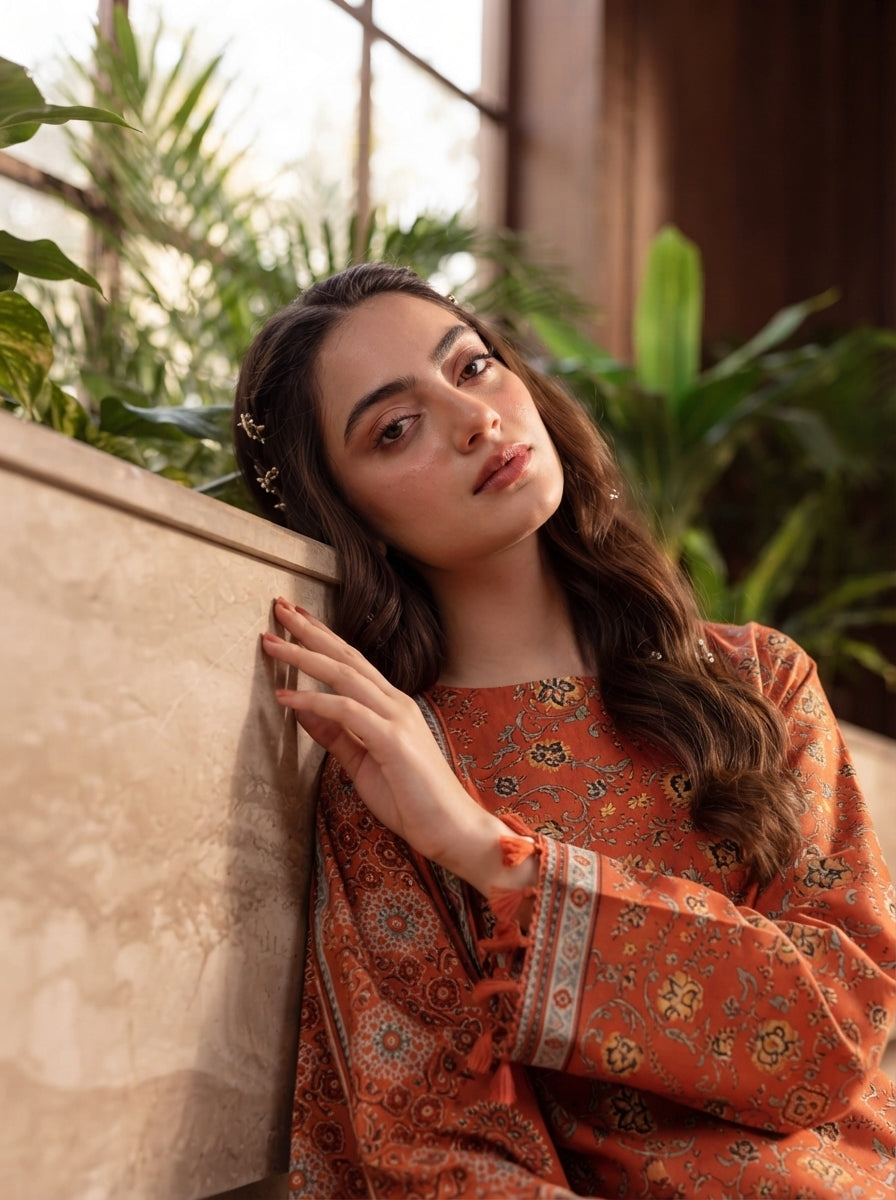 Pashm by Fiza Noor Premium Printed Leather Linen Unstitched 3Pc Suit D-08