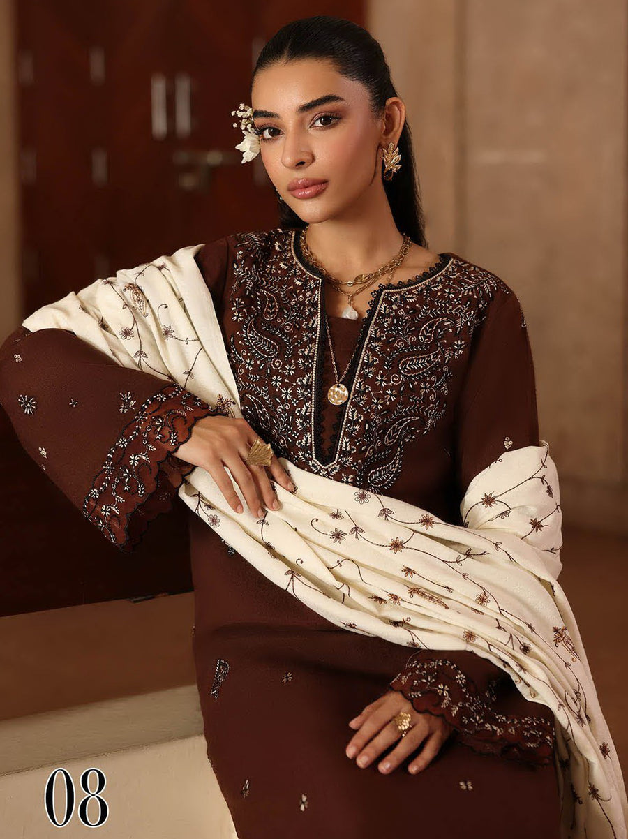 RajBari Premium Embroidered Peach Unstitched 3Pc Suit D-08