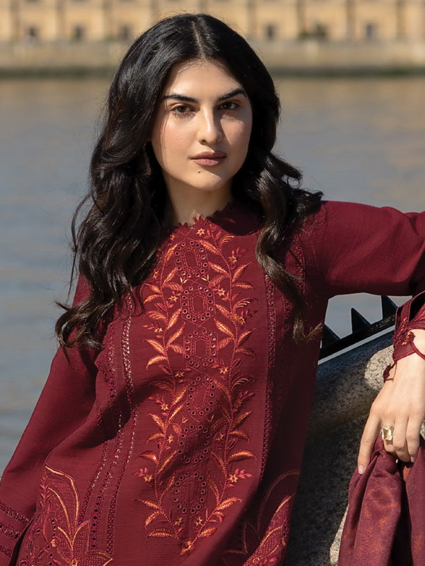 Rang Rasiya Carnation Embroidered Linen Unstitched 3Pc Suit D-08 Audrey