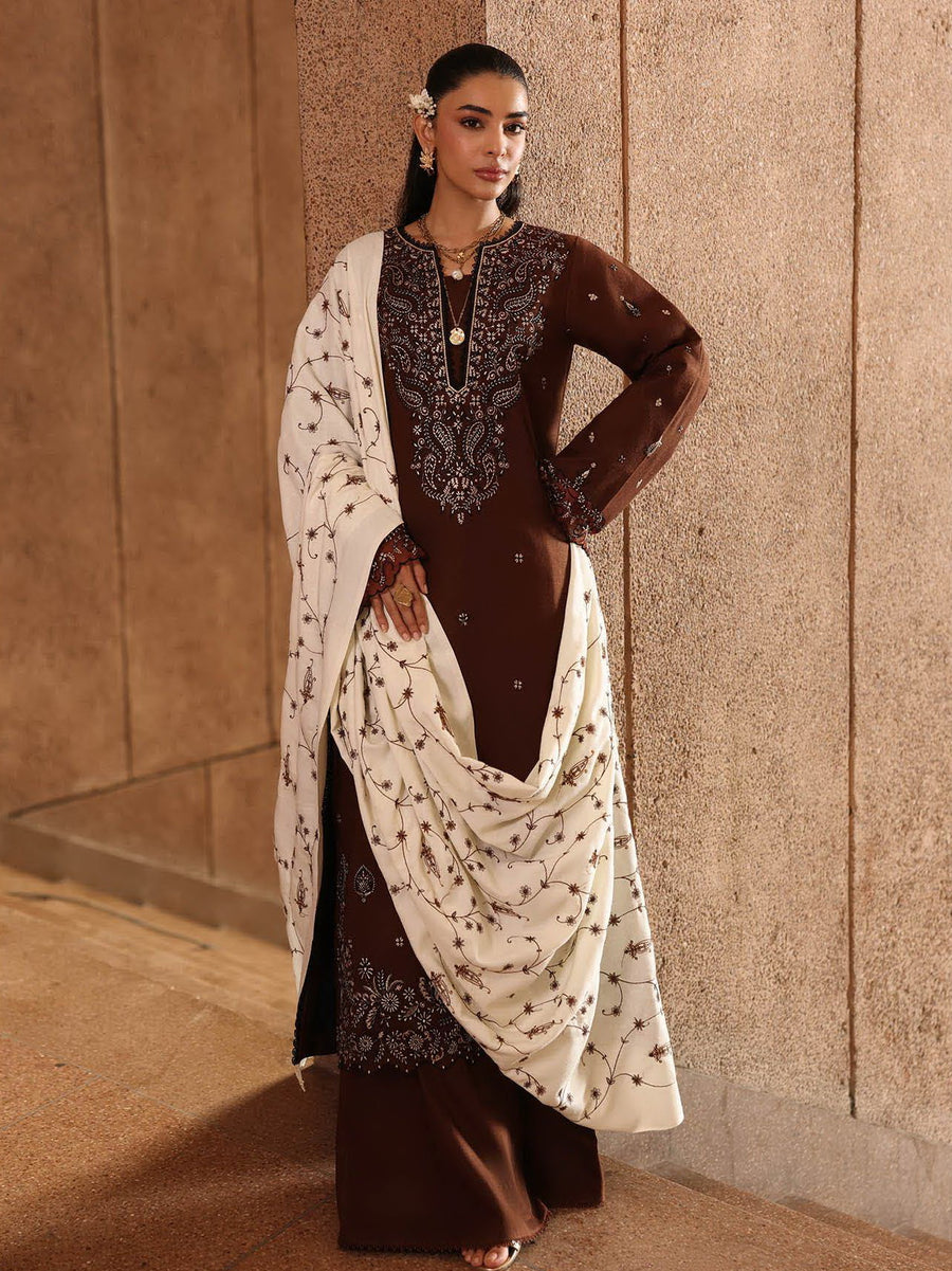 RajBari Premium Embroidered Peach Unstitched 3Pc Suit D-08
