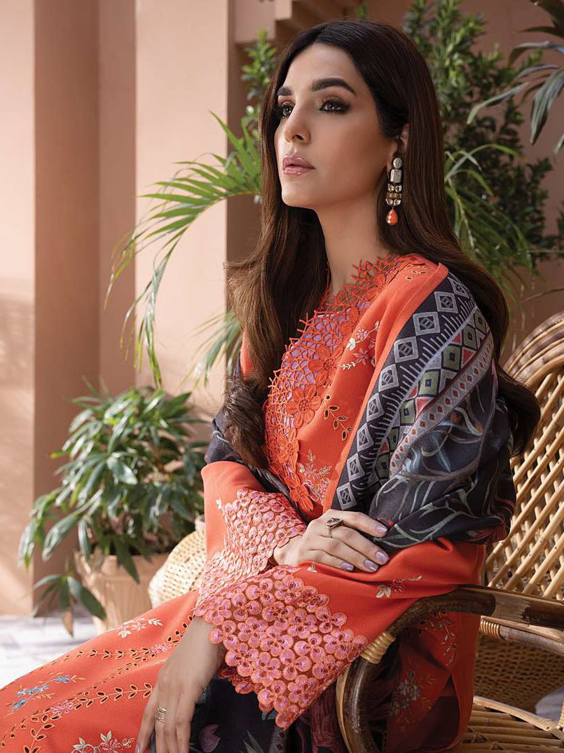 Rang Rasiya Carnation Embroidered Karandi 3Pc Suit D-08 DILARA