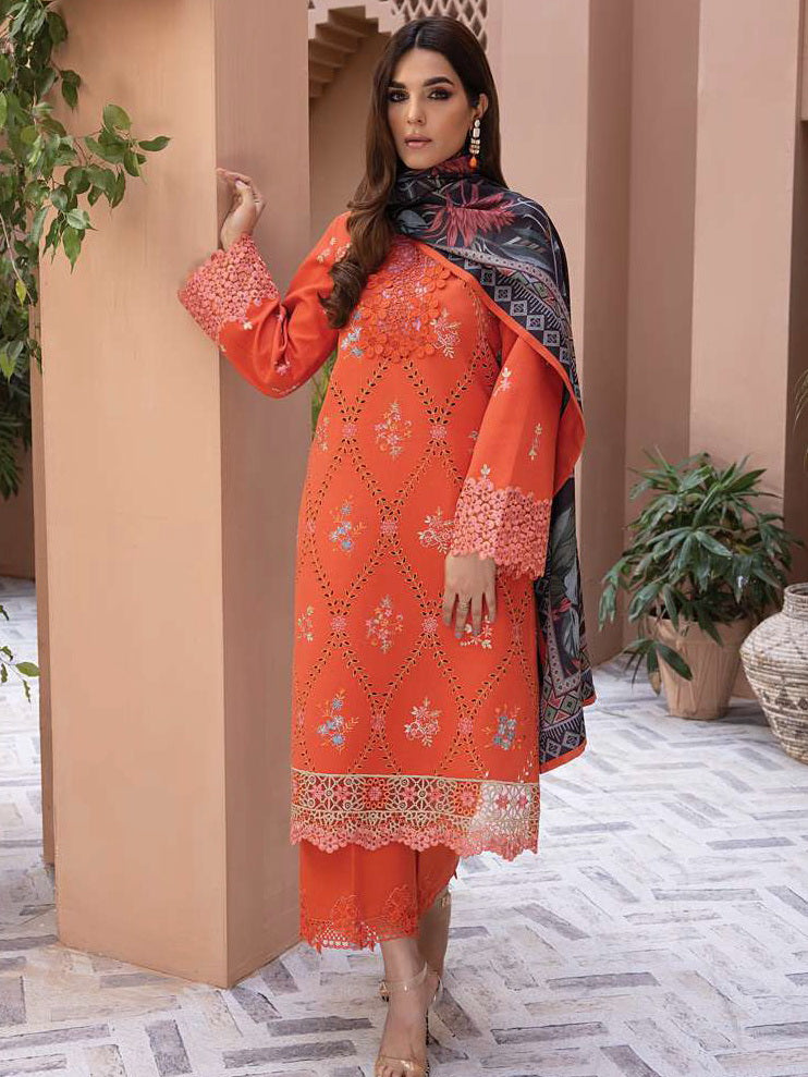 Rang Rasiya Carnation Embroidered Karandi 3Pc Suit D-08 DILARA