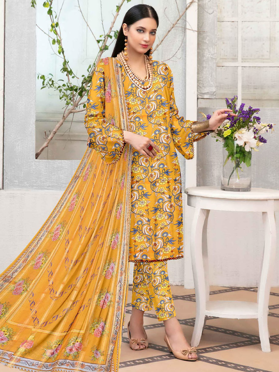 Rashk e Qamar Unstitched Digital Printed Lawn 3Pc Suit REQ-208
