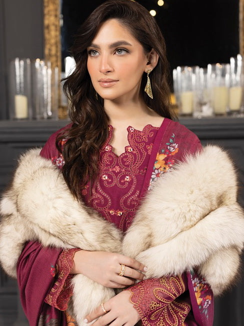 Rang Rasiya Carnation Embroidered Khaddar Unstitched 3Pc Suit D-08