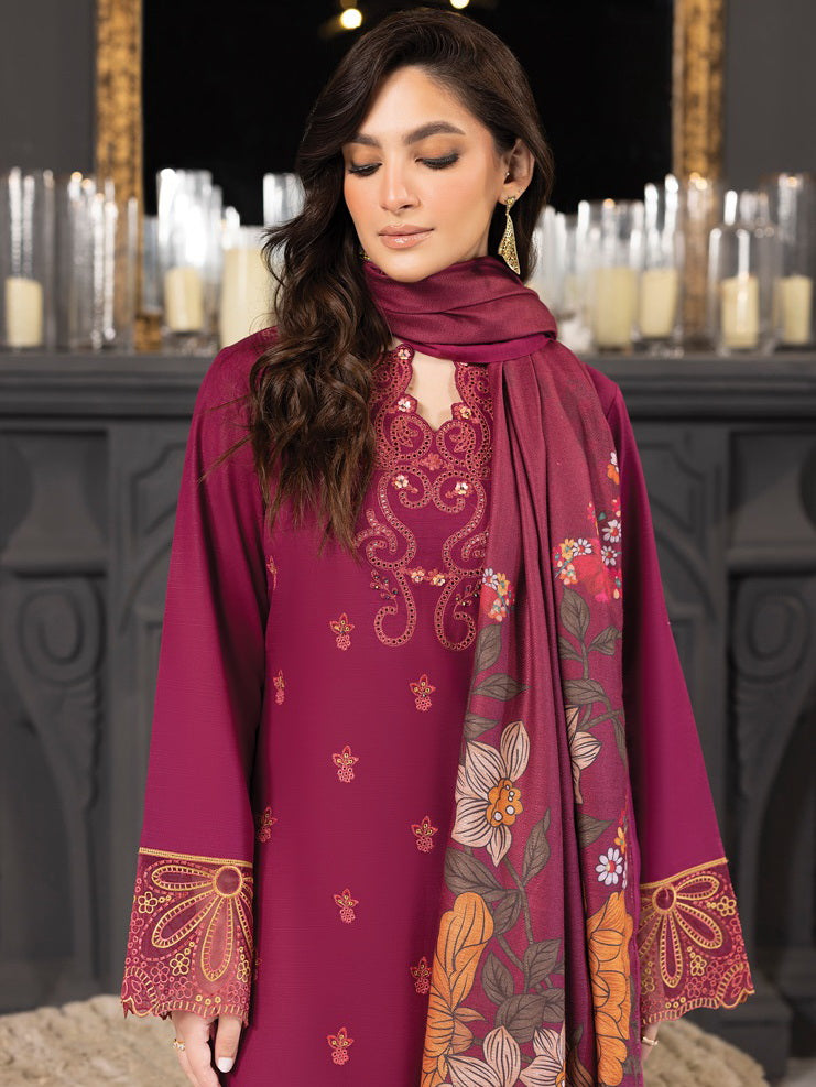 Rang Rasiya Carnation Embroidered Khaddar Unstitched 3Pc Suit D-08