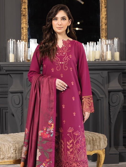 Rang Rasiya Carnation Embroidered Khaddar Unstitched 3Pc Suit D-08