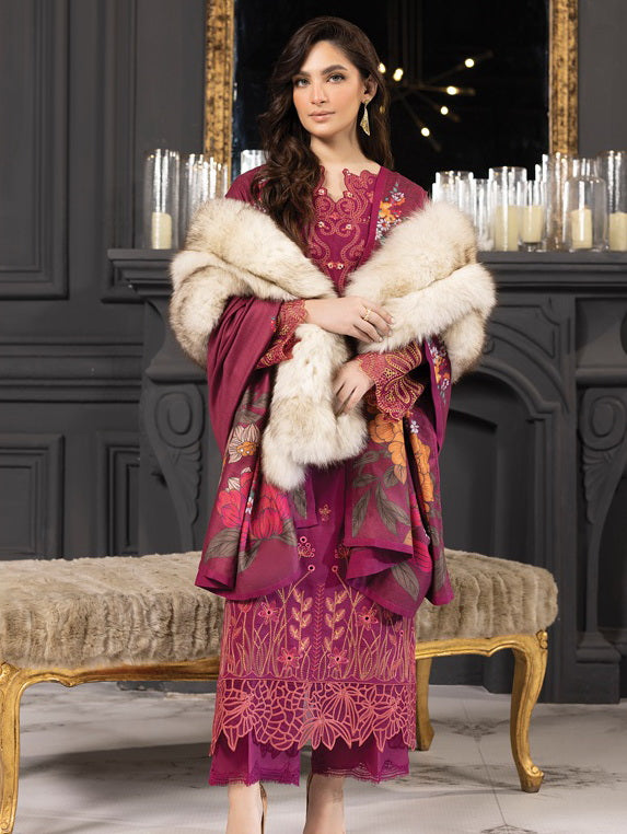 Rang Rasiya Carnation Embroidered Khaddar Unstitched 3Pc Suit D-08